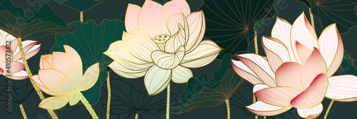 Luxury golden lotus background wall art vector design home decorate 