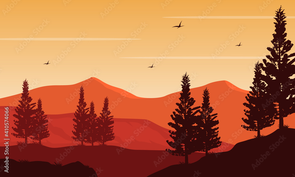 A lovely atmosphere of a warm afternoon in the countryside. Vector illustration