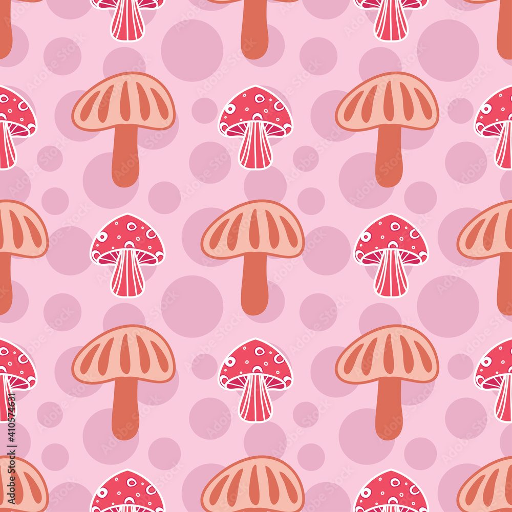 Cute pink mushrooms repeat pattern Cute pink mushrooms repeat pattern