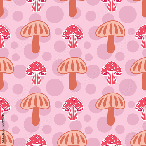 Cute pink mushrooms repeat pattern