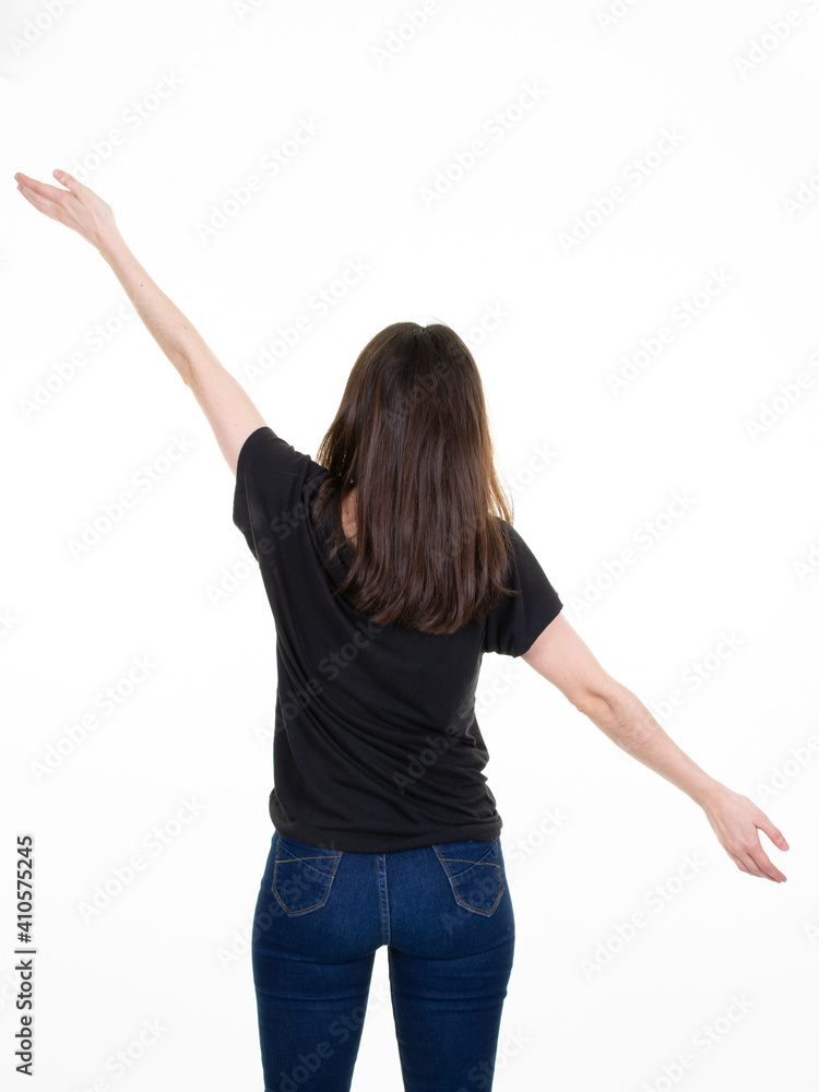 young pretty behind rear view slim woman winning situation arms up young pretty behind rear view slim woman winning situation arms up