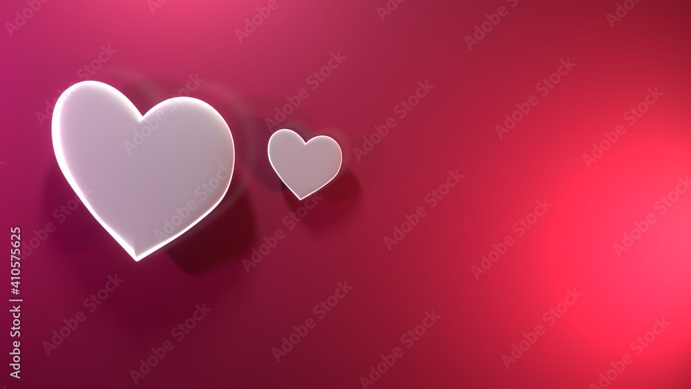 two of colored valentine white heart in pink background