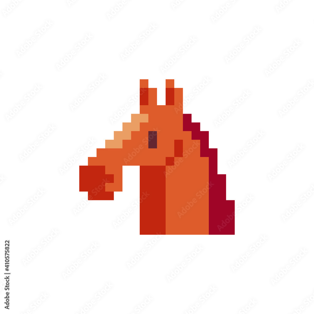 Horse head. Pixel art. Isolated vector illustration. New Year with