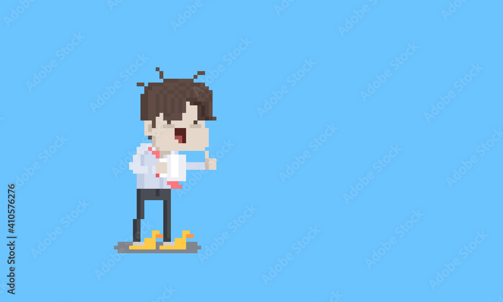 Pixel art cartoon funny tired salary man character. Pixel art cartoon funny tired salary man character.