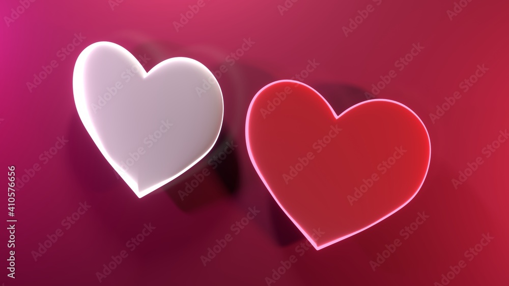 two tone colored white - red heart in the pink background