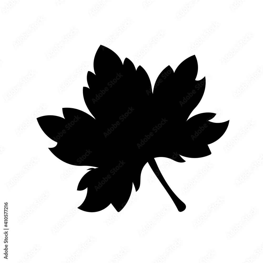 Cartoon maple leaf isolated on white background. Vector illustration. Black silhouette Cartoon maple leaf isolated on white background. Vector illustration. Black silhouette