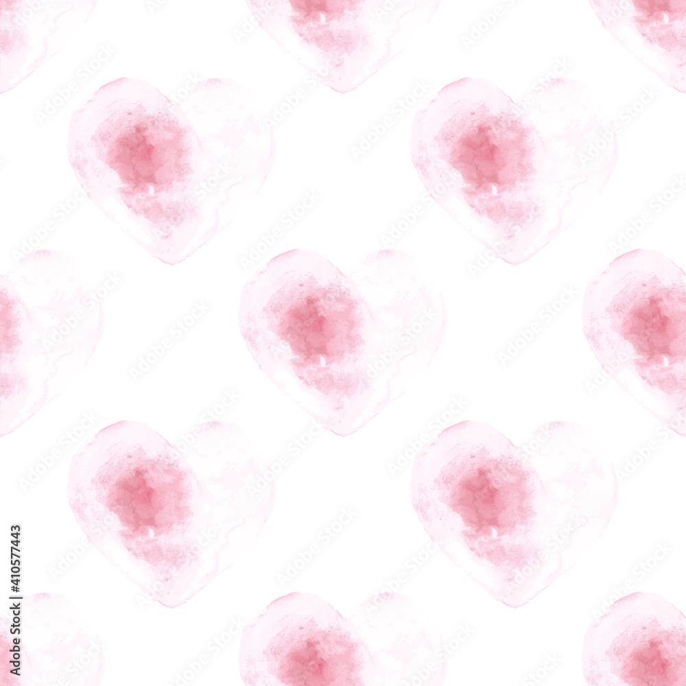 Watercolor hearts seamless pattern. Hand drawn painted texture. Valentines wallpaper background.