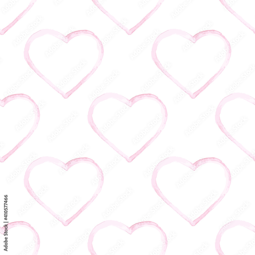 Watercolor hearts seamless pattern. Hand drawn painted texture. Valentines wallpaper background.