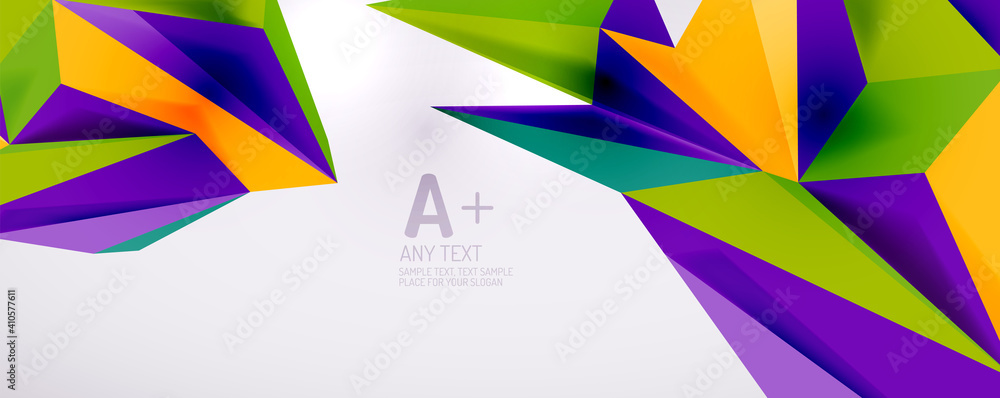 Vector triangle geometric backgrounds. Low poly 3d shape on light backdrop. Vector illustration for covers, banners, flyers and posters and other designs Vector triangle geometric backgrounds. Low poly 3d shape on light backdrop. Vector illustration for covers, banners, flyers and posters and other designs