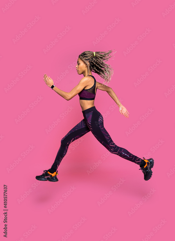 Afro black woman with pigtails training