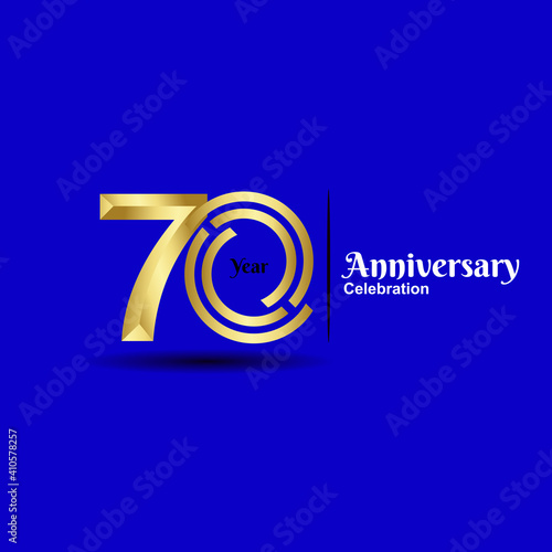 70 Anniversary celebration design on luxury royal blue background. Vector festive illustration. Birthday or wedding party event decoration.