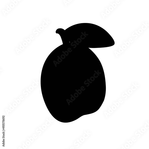 Fresh juicy plum fruit with leaf isolated on white background. Vector illustration. Black silhouette.