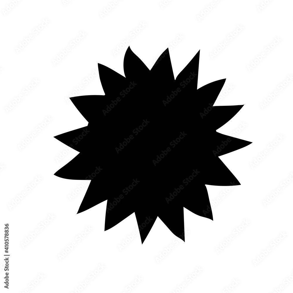 Cartoon sun isolated on white background. Vector illustration. Black silhouette. Cartoon sun isolated on white background. Vector illustration. Black silhouette.
