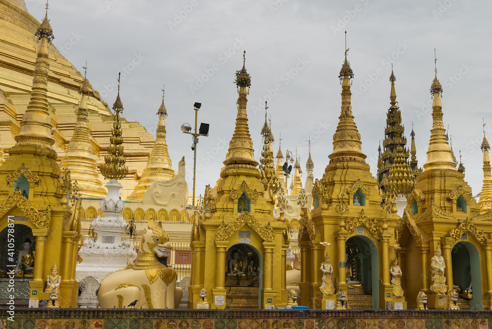 Naklejka premium The Shwedagon pagoda the most famous landmark of Myanmar. 