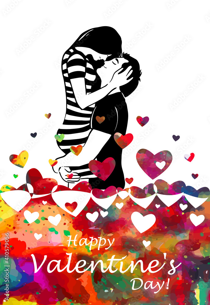 Lovers hug. Happy Valentine's Day. T-shirt print. Vector illustration Lovers hug. Happy Valentine's Day. T-shirt print. Vector illustration