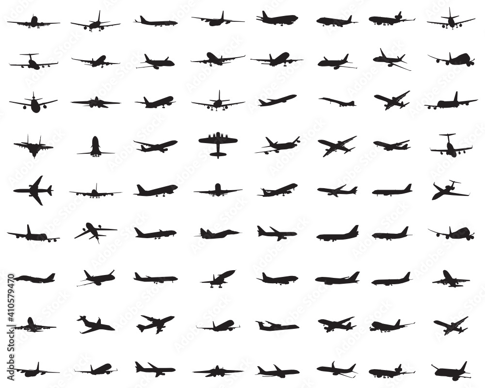 SVG Black silhouettes of different aircrafts on a white background SVG Black silhouettes of different aircrafts on a white background