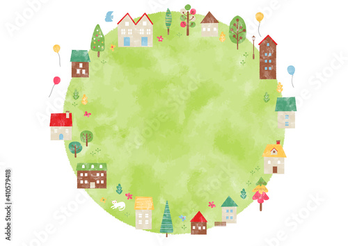 春の住宅街風景フレーム