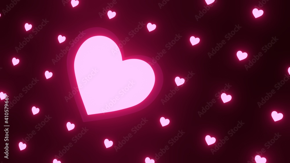 glowing pink heart with small pink heart in the black background