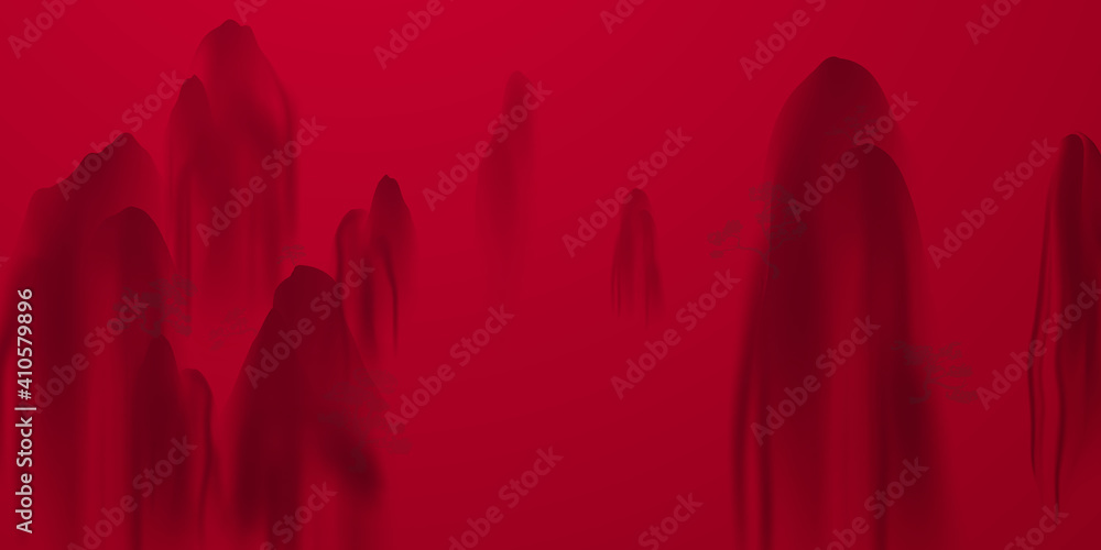 Obraz premium Chinese ink and water landscape painting Happy chinese new year banner card