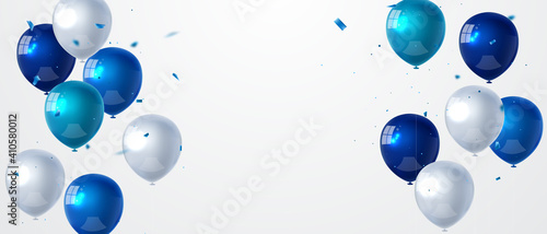 Celebration party banner with Blue color balloons background. Sale Vector illustration. Grand Opening Card luxury greeting rich. frame template.