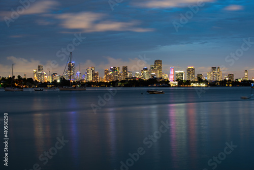 Miami city night. Panoramic view of Miami skyline and coastline. © Volodymyr