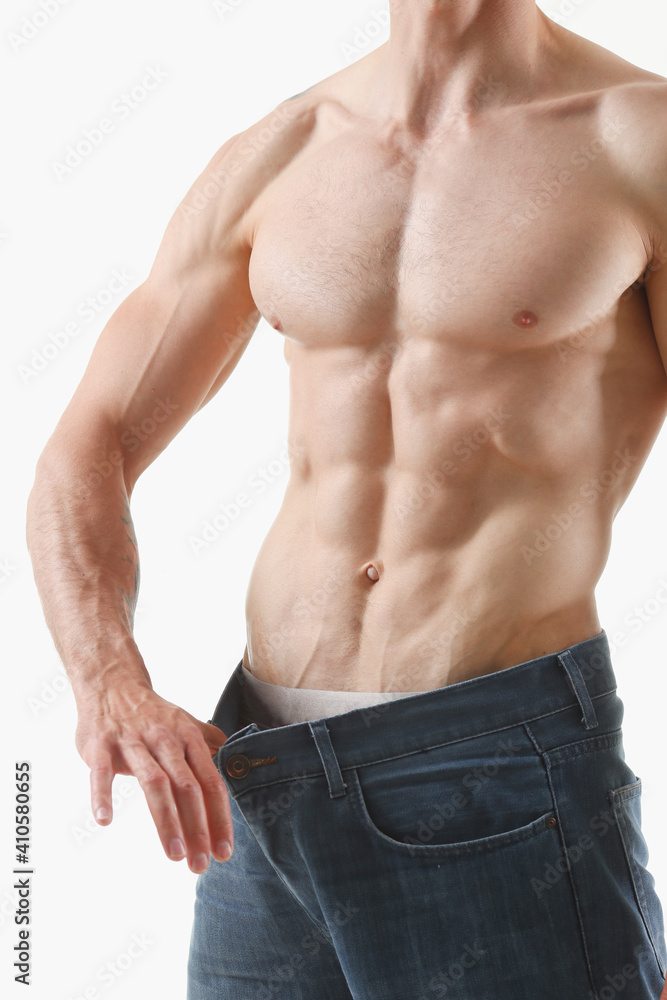 Athletic folded man slimming theme is very strong press and fitness