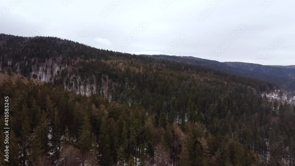Aerial Shot Flying Over Pine Trees In A Mountain Range Aerial Shot Flying Over Pine Trees In A Mountain Range