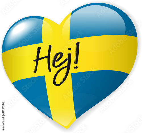 Herz Button Schweden mit Hej Schrift
