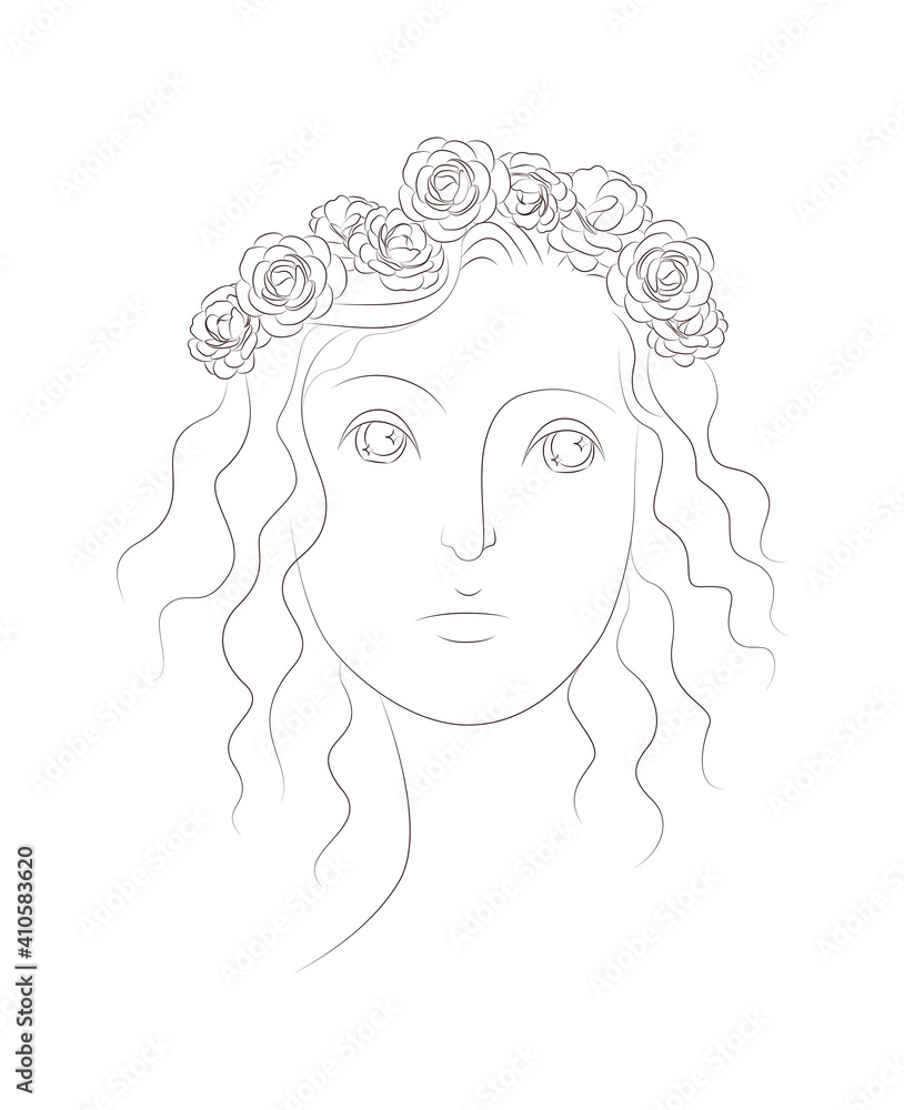 Woman with a wreath of flowers on her head, linear abstract portrait in a minimalist style. Romantic spring mood, the power of female beauty. Stock vector illustration for web and print. Woman with a wreath of flowers on her head, linear abstract portrait in a minimalist style. Romantic spring mood, the power of female beauty. Stock vector illustration for web and print.