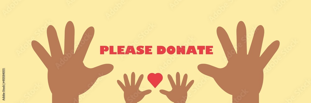 Banner with the text PLEASE DONATE. Social animation aimed at helping people Banner with the text PLEASE DONATE. Social animation aimed at helping people