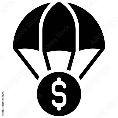 Coin with Parachute icon, Bankruptcy related vector