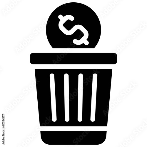 Throwing coin to bin icon, Bankruptcy related vector
