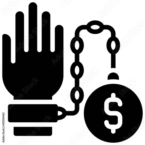 Hand chained with iron ball icon, Bankruptcy related vector