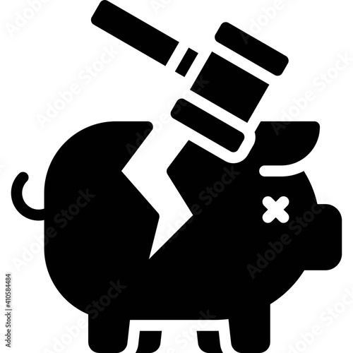 Piggy bank crashed by Hammer icon, Bankruptcy related vector