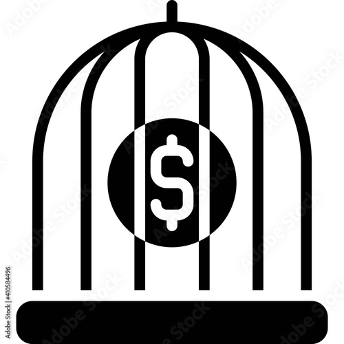 Coin in cage icon, Bankruptcy related vector