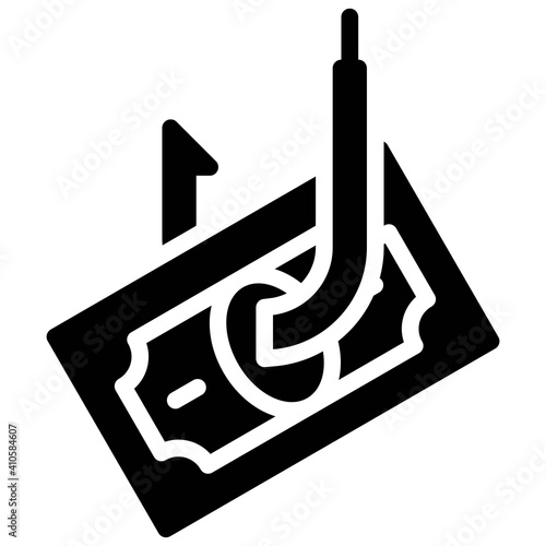 Banknote on Hook icon, Bankruptcy related vector