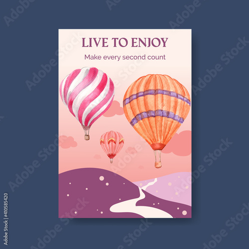 Poster template with balloon fiesta concept design for advertise and brochure watercolor vector illustration