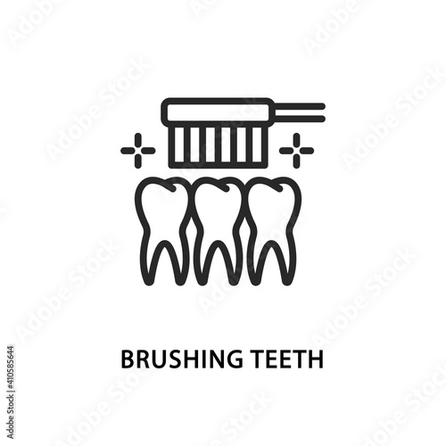 Brushing teeth flat line icon. Vector illustration teeth cleaning. photo