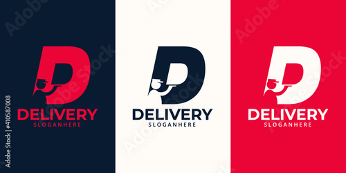 Delivery  Logo designs Template. Illustration vector graphic of  letter D with delivery man courier holding  box  logo design concept. Perfect for Delivery service, Delivery express logo design.  