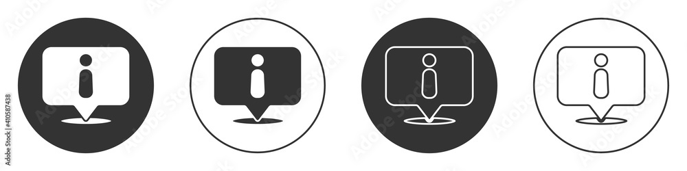 Black Information icon isolated on white background. Circle button. Vector Illustration. Black Information icon isolated on white background. Circle button. Vector Illustration.