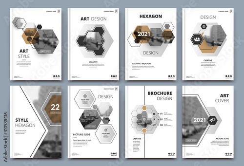 Abstract patch brochure cover design. Black info data banner frame. Techno title sheet model set. Modern vector front page art. Urban city blurb texture. Brown citation figure icon. Ad flyer text