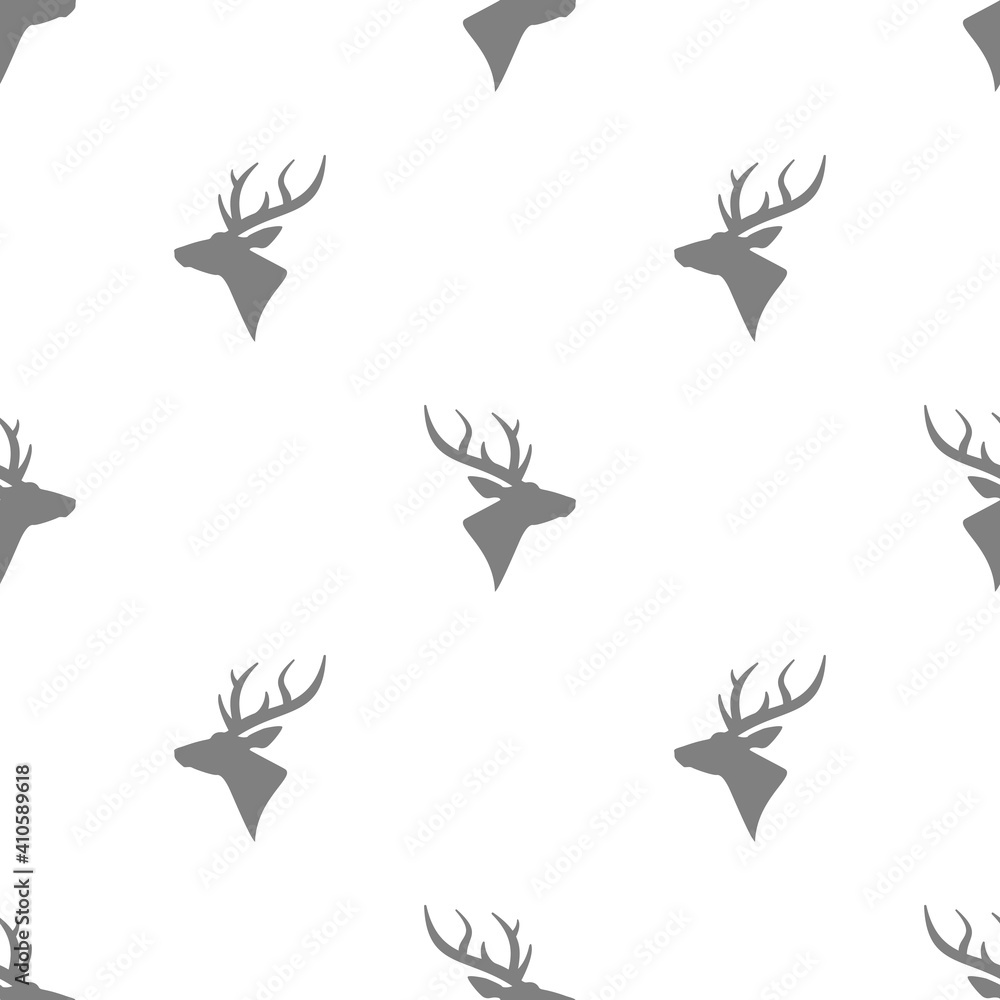 seamless winter pattern with black deer heads with antlers.