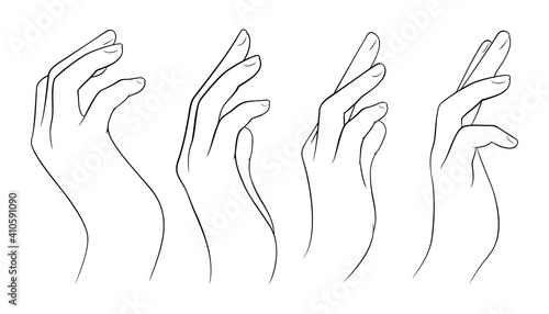 Realistic womans hand collection line. Vector Illustration of female hands of different gestures