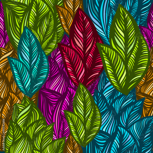 Fototapeta Naklejka Na Ścianę i Meble -  Graphic leaves seamless multicolored pattern. vector illustration