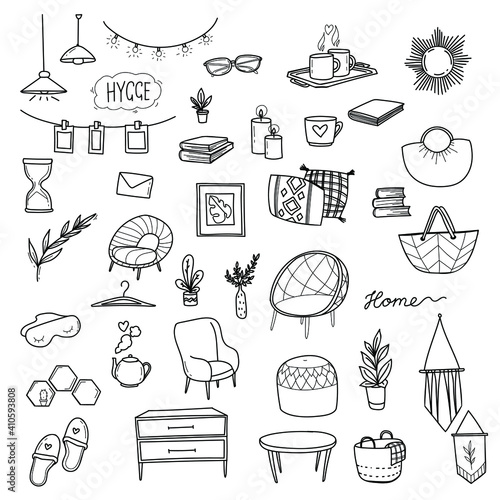 cozy home doodle set  on the white background