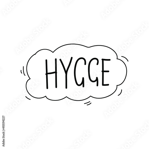 
word hygge doodle on the white background
