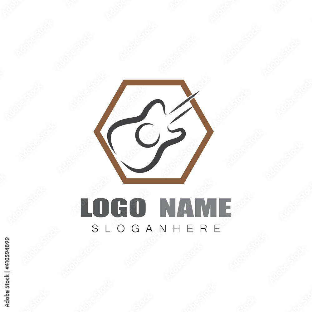 Obraz premium Guitar Wave Logo Template vector symbol nature