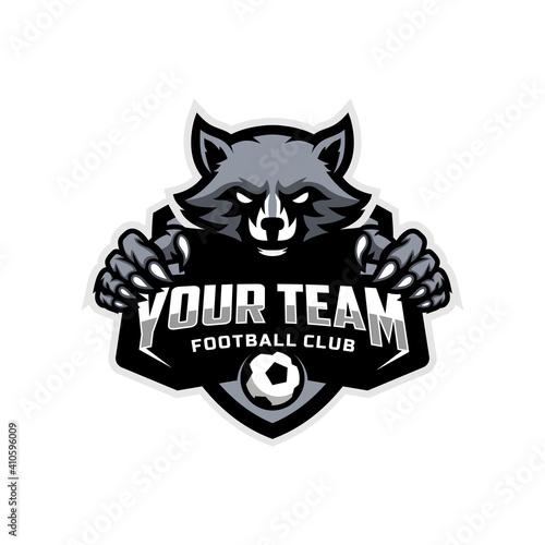 Raccoon mascot for a football team logo. Vector illustration.