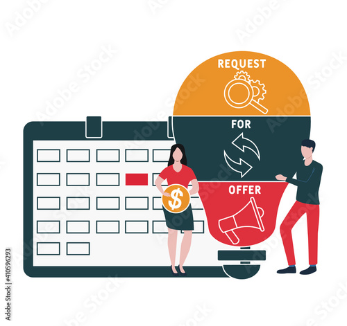 Flat design with people. RFO - Request For Offer acronym, business concept background.   Vector illustration for website banner, marketing materials, business presentation, online advertising.