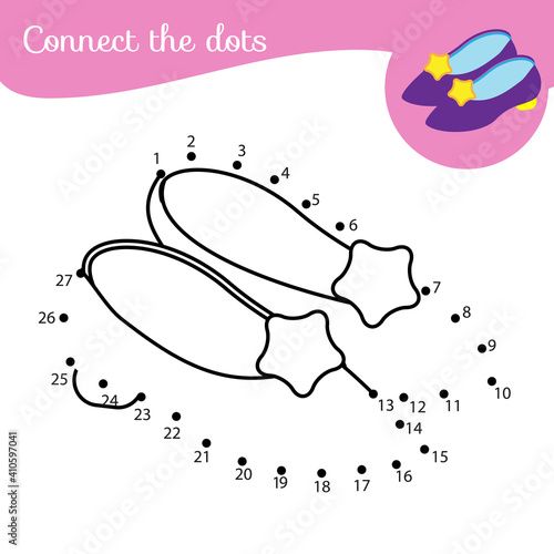 Princess shoes Dot to dot by numbers activity for kids and toddlers. Children educational game